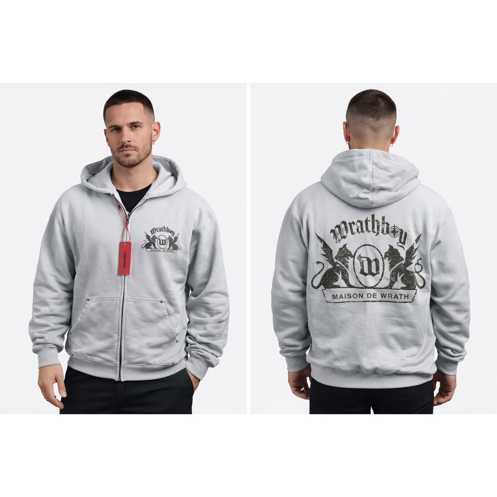Wrathboy Maison De Wrath‎ Lt Grey Zip Up Hoodie Sweatshirt Style WB04-099 Size L